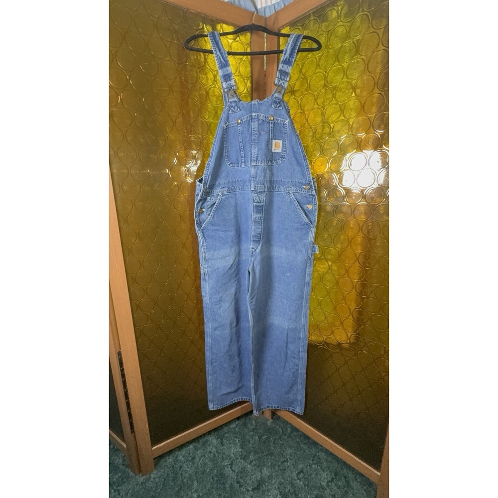 Carhartt Overalls Distressed Button Fly 40" Waist 29" Inseam VTG Adjustable